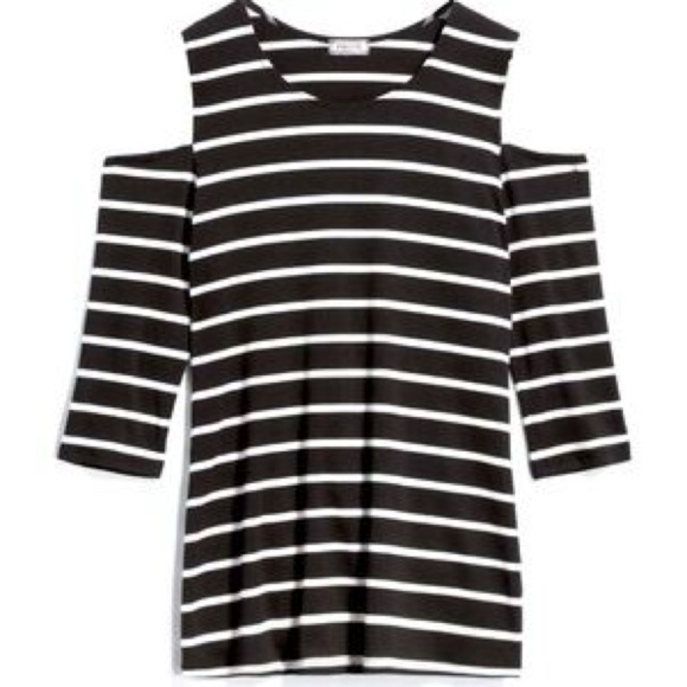 Froxx Black and White Striped Ricki Cold Shoulder Knit Top size medium